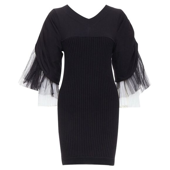 Chanel cotton puff tulle sleeve dress